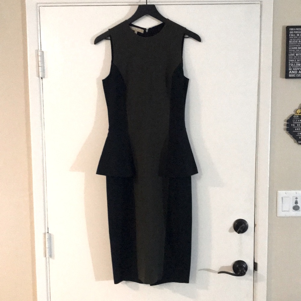 Michael Kors Virgin Wool Black Olive Peplum Dress Size 6 Made in Italy
